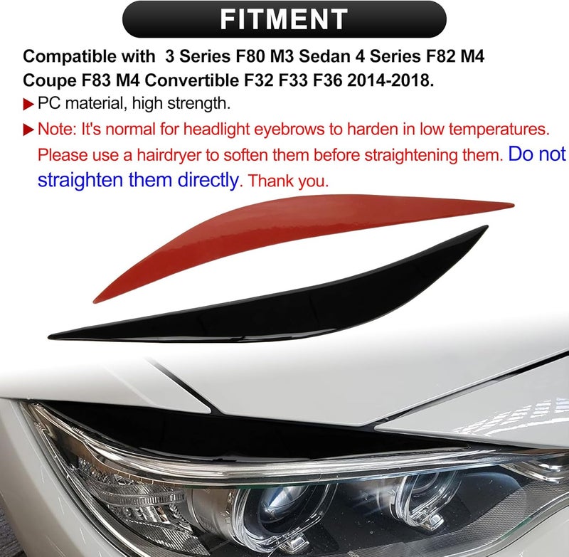 psler حواف مصابيح أمامية سوداء لامعة، غطاء مصابيح أمامية، زينة حواف مصابيح أمامية متوافقة مع F80 M3 F82 F83 M4 F32 F33 F36 2014-2018 - Image 2